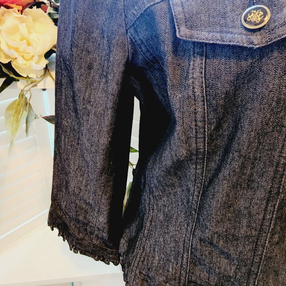 SANDRO SPORTSWEAR RUFFLE BUTTON DOWN JEAN JACKET SIZE LARGE - Picture 3 of 5